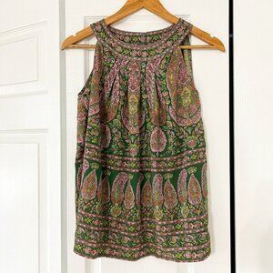 Chelsea & Theodore Boho Paisley Sleeveless Top Green Pink Tank Women’s Size S